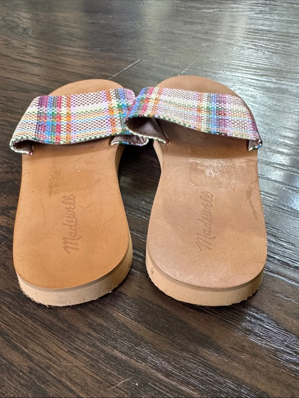 Madewell Multicolor Woven Slide Sandals with Tan Footbed